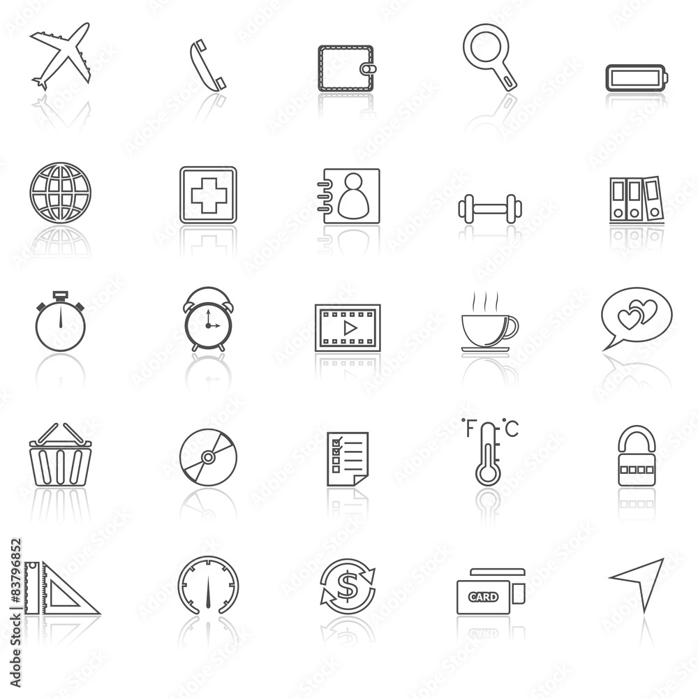 Fototapeta premium Application line icons with reflect on white.Set 2