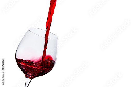 red wine poured into a glass on a white background