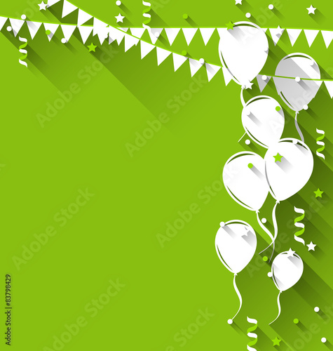 Happy birthday background with balloons and hanging pennants, tr