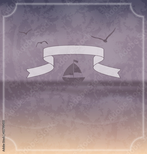 Retro card with beach for your summer design