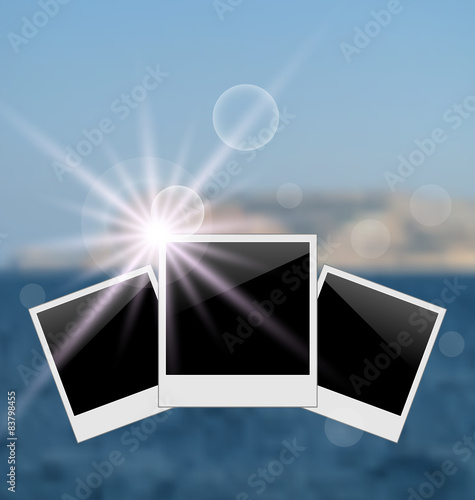 Set photo frame on blurred seascape background