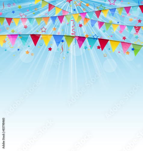 Holiday background with birthday flags and confetti