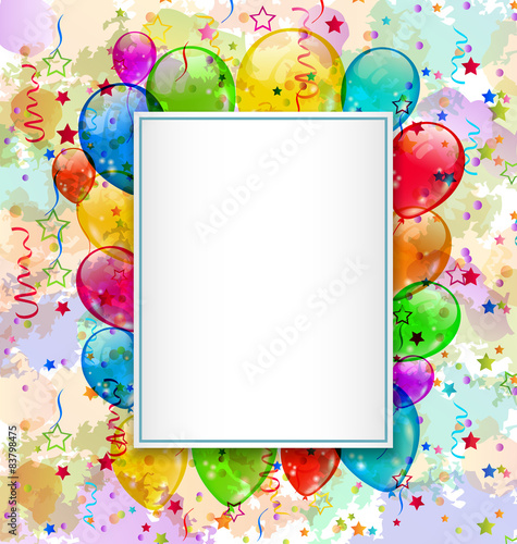 Birthday card with balloons and confetti