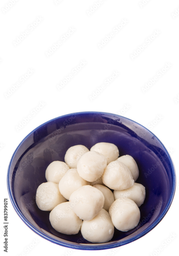 Fish balls in a blue bowl 