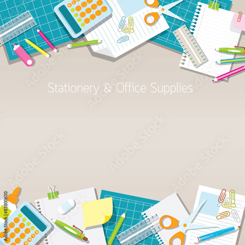 Office Supplies and Stationery Paper Background and Frame