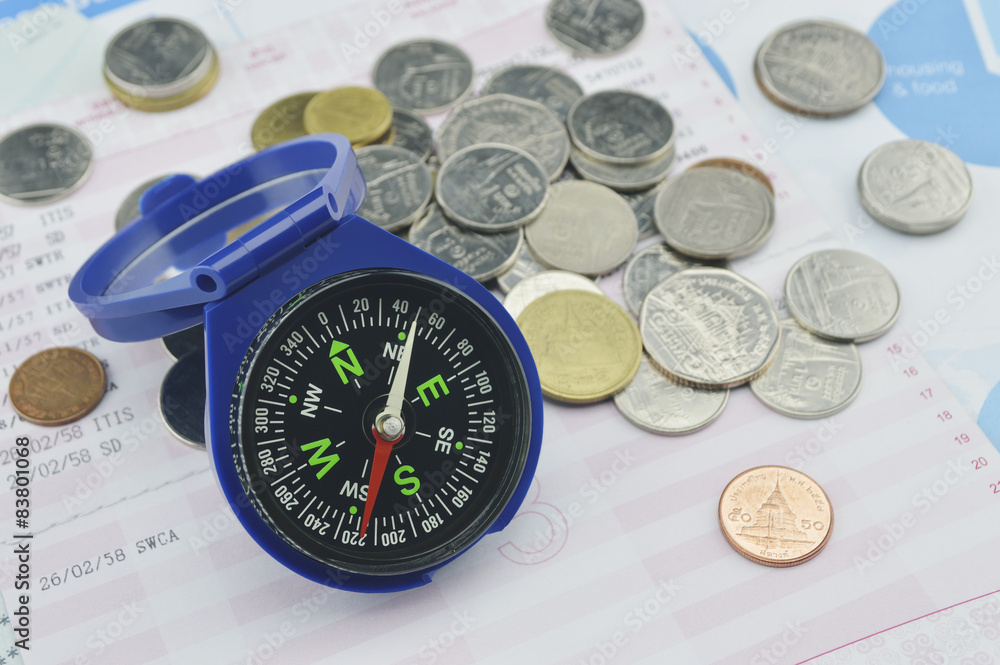 Blue compass on graph paper, saving concept Blue compass on graph paper, saving concept
