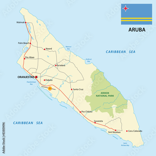 aruba road map with flag
