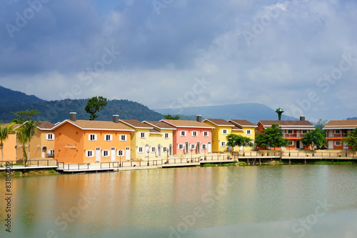 Colorful houses near lake in Thailand