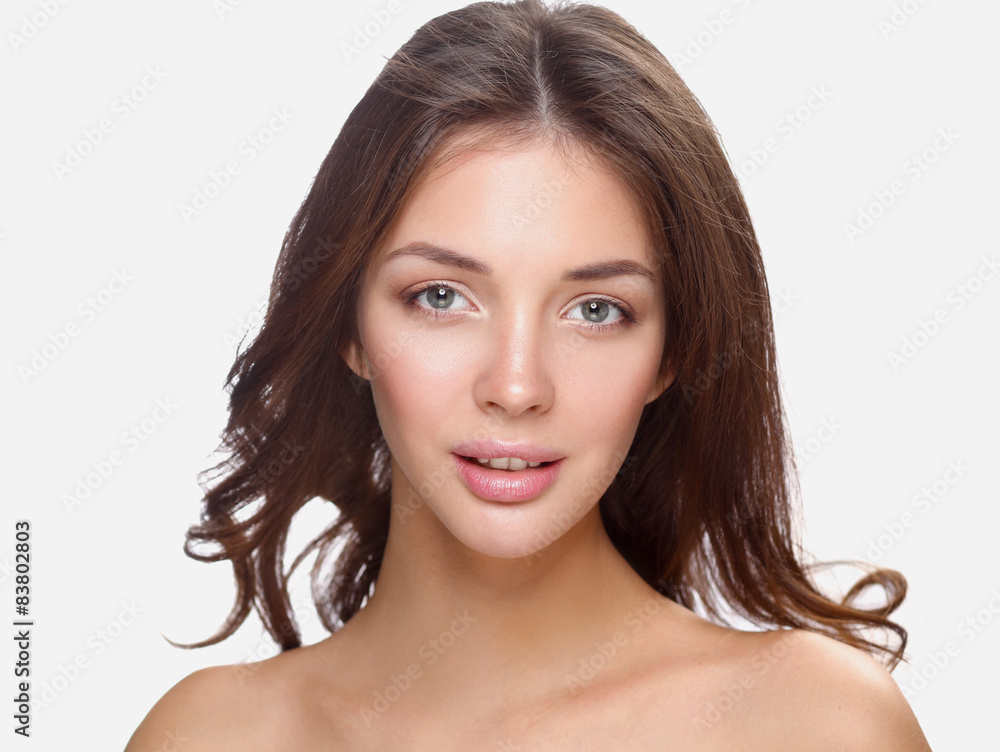 Close up portrait of beautiful young woman face. Isolated on Close up portrait of beautiful young woman face. Isolated on