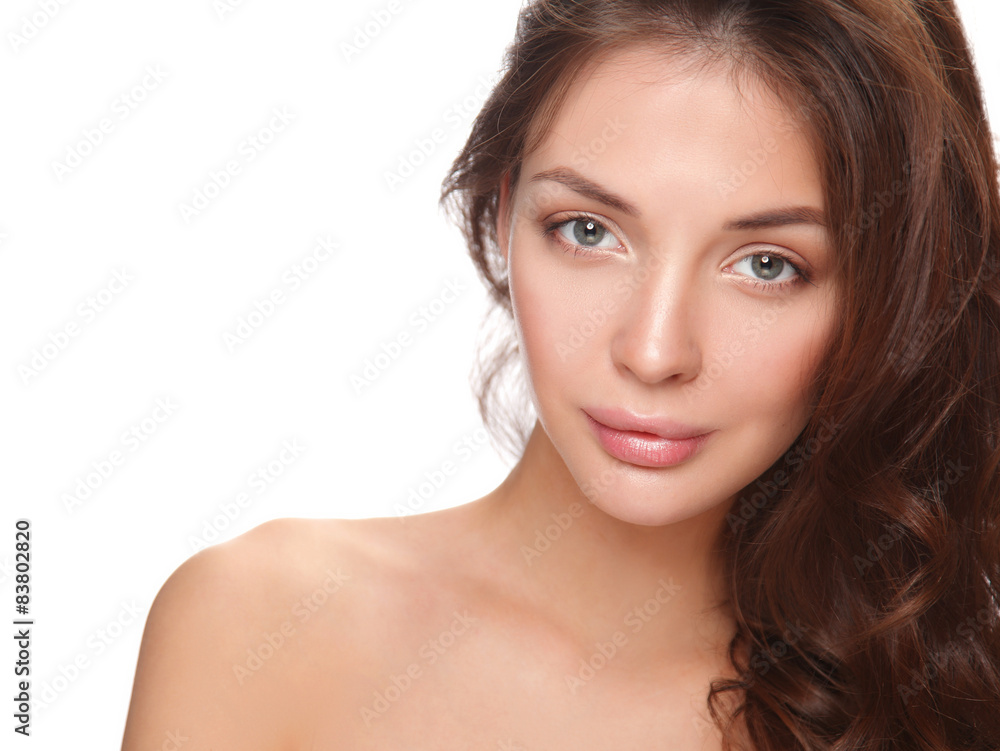 Close up portrait of beautiful young woman face. Isolated on Close up portrait of beautiful young woman face. Isolated on
