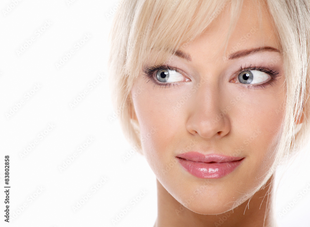 Close up portrait of beautiful young woman face. Isolated on Close up portrait of beautiful young woman face. Isolated on