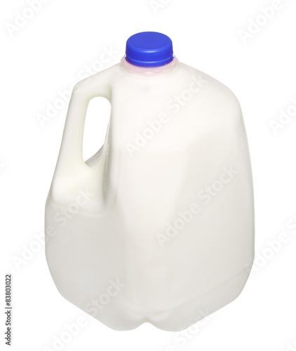 gallon Milk Bottle with blue Cap Isolated on White Background.