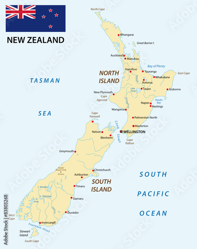 new zealand map with flag