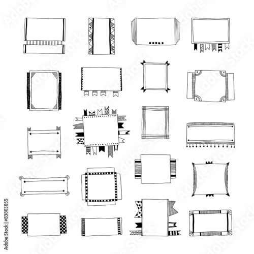 Decorative doodle frames, banners, ribbons, borders