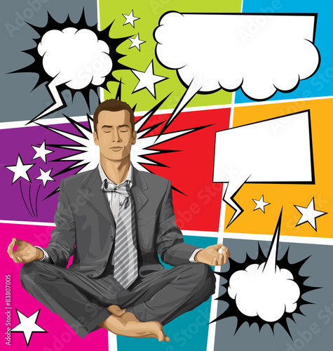 Vector Businessman in Lotus Pose Meditating With Bubble Speech