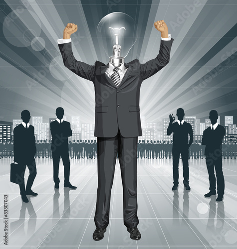 Vector Lamp Head Businessman With Hands Up