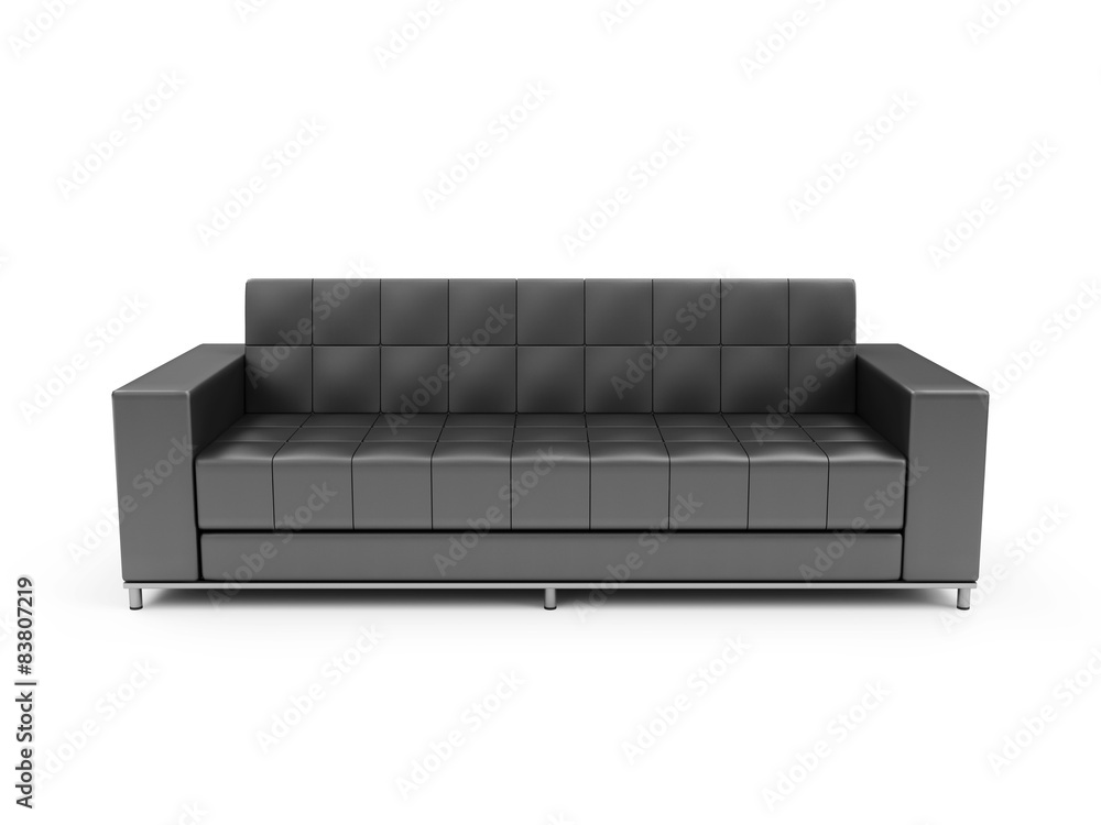 Obraz premium Black Leather Sofa on white background. 3D Rendering