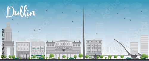 Dublin Skyline with Grey Buildings and Blue Sky, Ireland