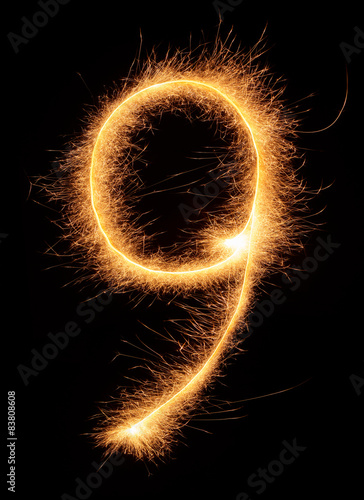 "9" number drawn with bengali sparkles