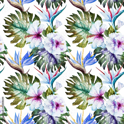 Fototapeta Akwarela wzory hibiskusa