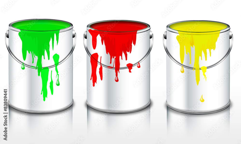 Naklejka premium Farbtöpfe gelb, rot, grün freigestellt