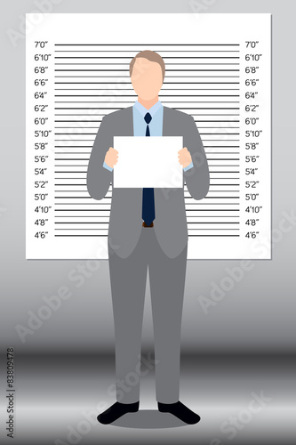 Businessman in police lineup backdrop, illustration, vector