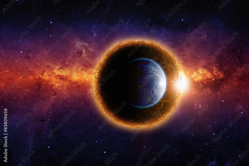 Naklejka premium Dark planet and planet Earth