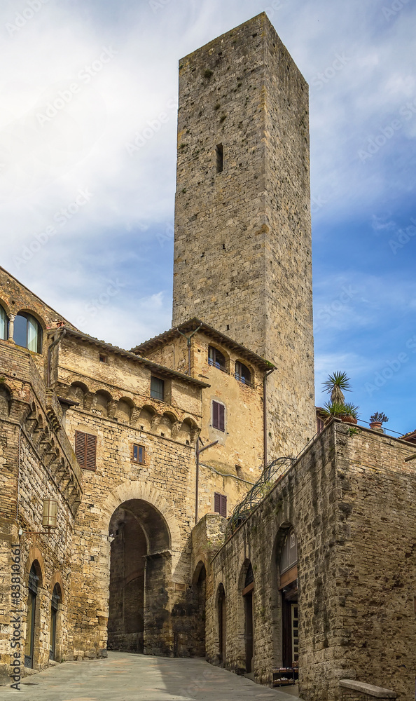Tower and gate in San Gimignano, Italy