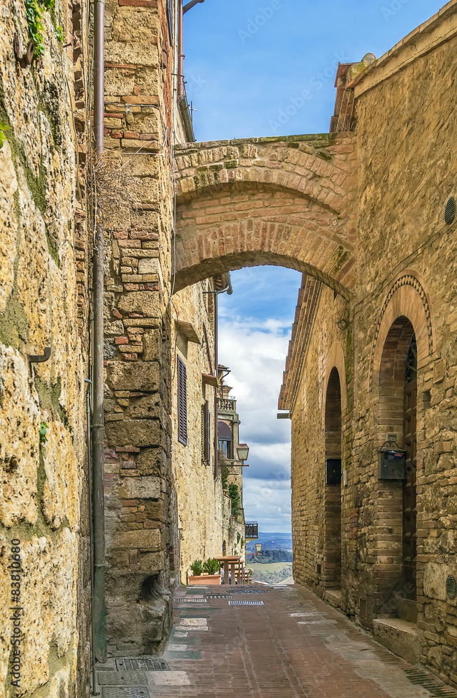 Street with arch, San Gimignano, Italy
