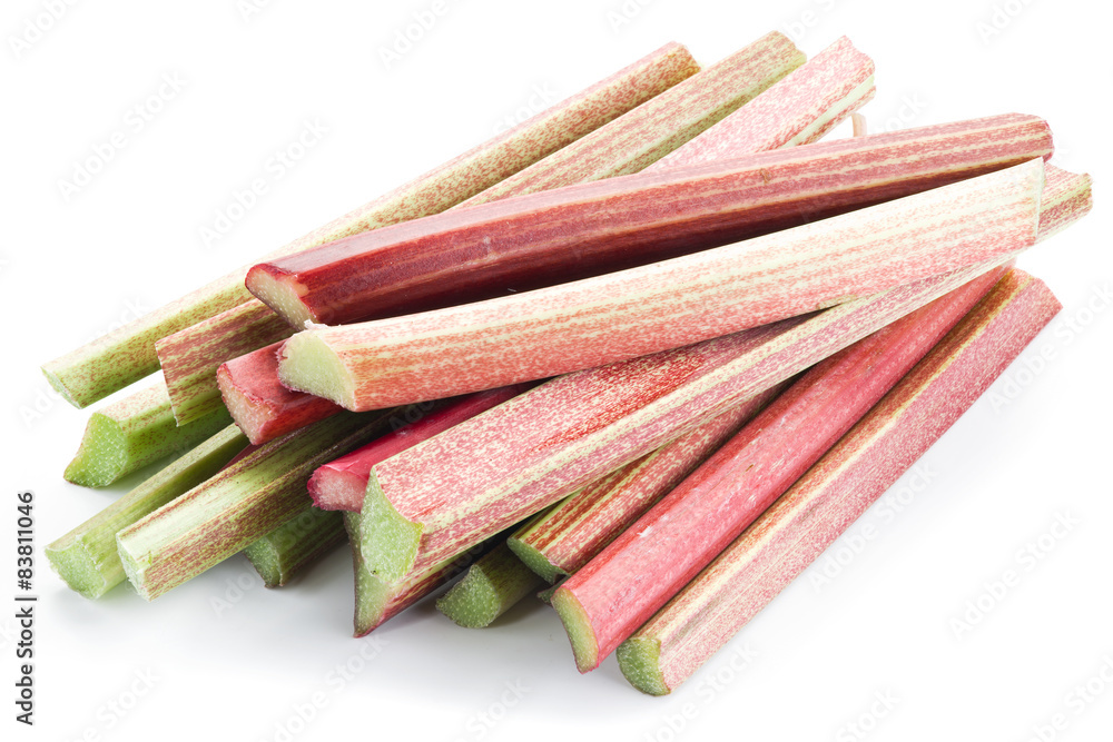 Rhubarb stalks on the white background. Rhubarb stalks on the white background.