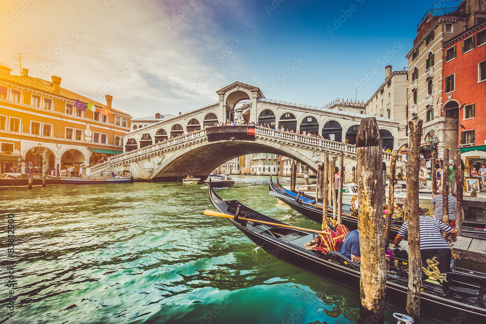 Canal Grande with Rialto Bridge at sunset, Venice, Italy