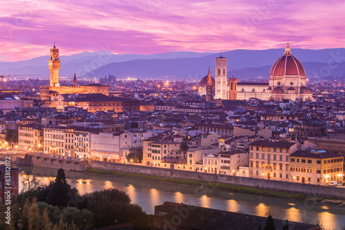 View of Florence at dusk from Piazzale Michelangelo in Florence,