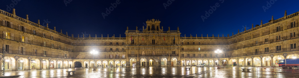 Night panorama of Plaza Mayor. Salamanca