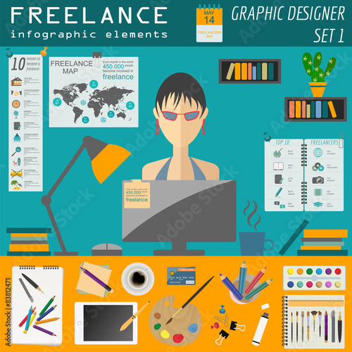 Freelance infographic template. Set elements for creating you ow