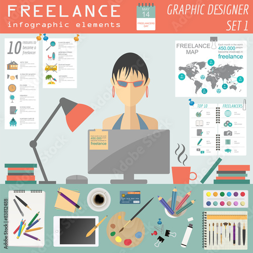 Freelance infographic template. Set elements for creating you ow