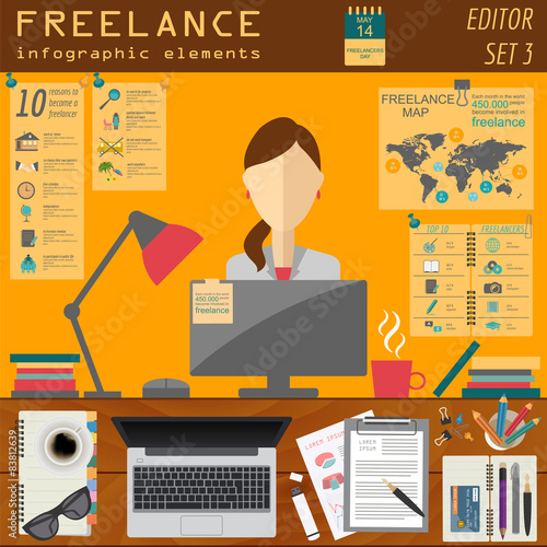 Freelance infographic template. Set elements for creating you ow