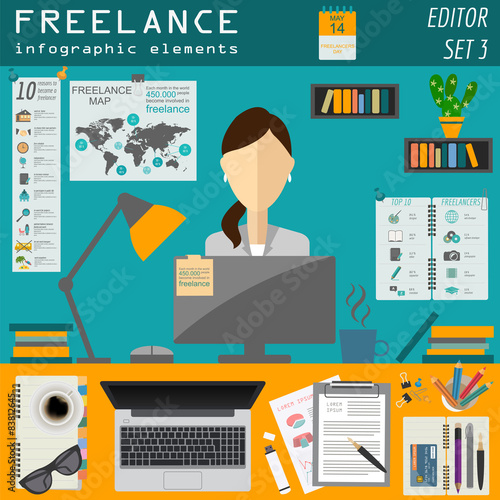 Freelance infographic template. Set elements for creating you ow