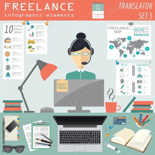 Freelance infographic template. Set elements for creating you ow