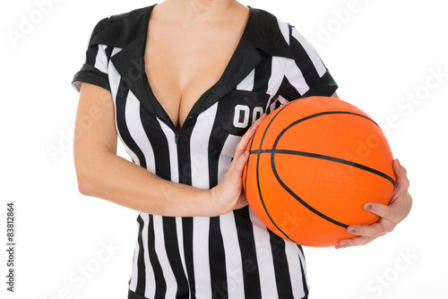 Female Referee With Basketball