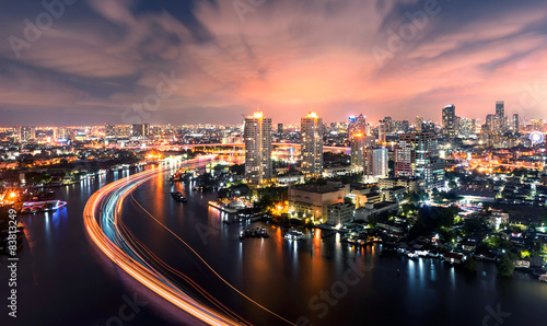 chao Phraya river at night bangkok city