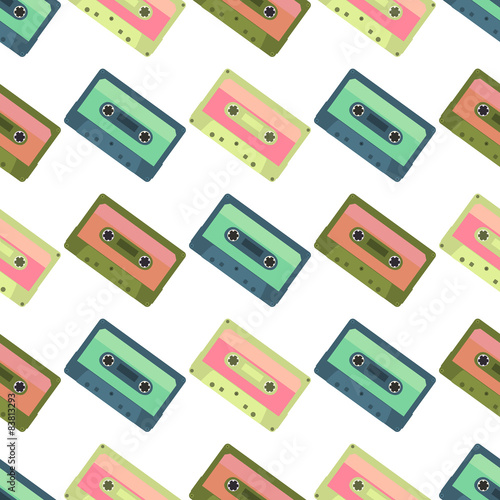 Seamless colorful background made of audio tapes in flat design