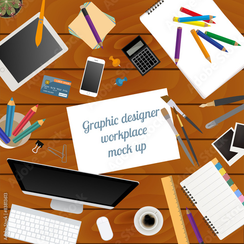 Workspace of the graphic designer. Mock up for creating your own