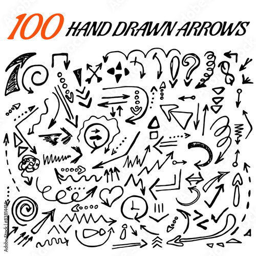 100 hand drawn arrow set made in vector. 