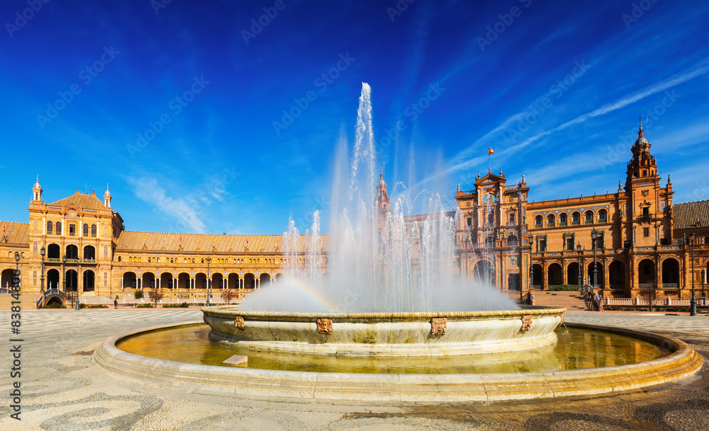 Plaza de Espana with fountain. Seville, Spain