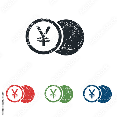 Yen coin grunge icon set