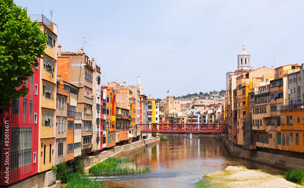 View of river  at Girona in simmer day. Catalonia