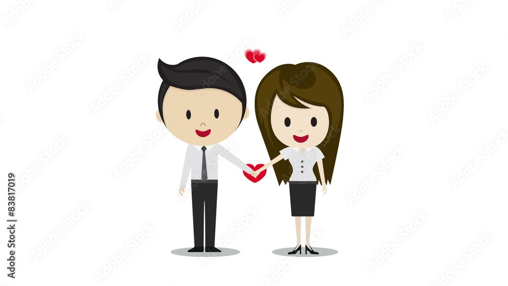 Cute couple in love holding hands, cartoon characters animation Cute couple in love holding hands, cartoon characters animation