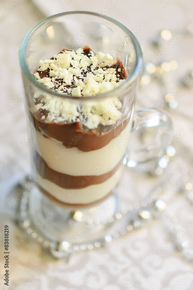 Delicious milk chocolate jelly in transparent glass Delicious milk chocolate jelly in transparent glass