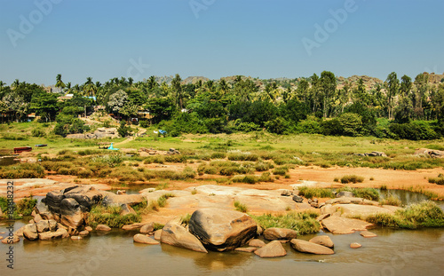 Landscape view of Hampi's river, India