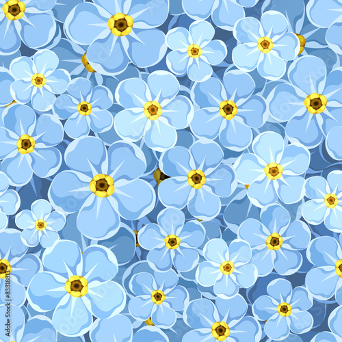 Seamless background with blue forget-me-not flowers. Vector.